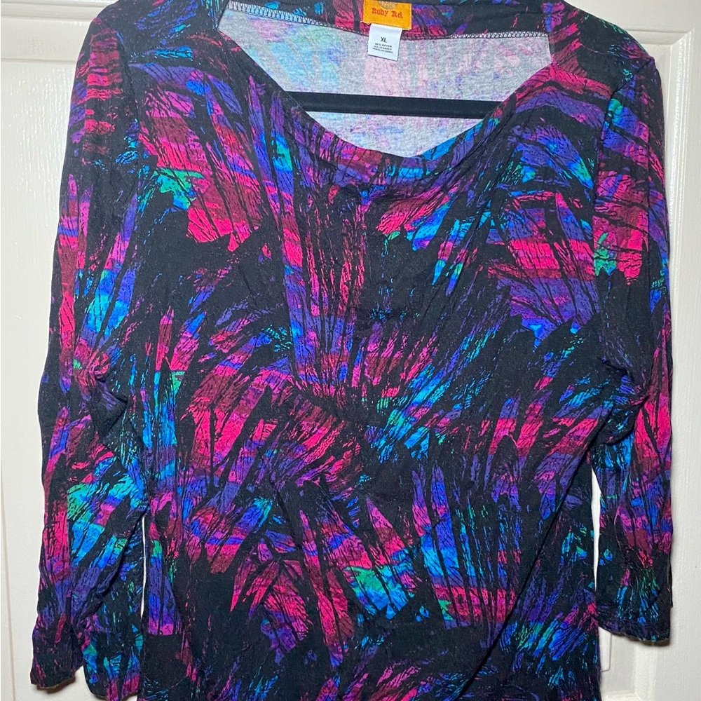 Ruby Rd.‎ Multicolor Abstract Women's Blouse XL